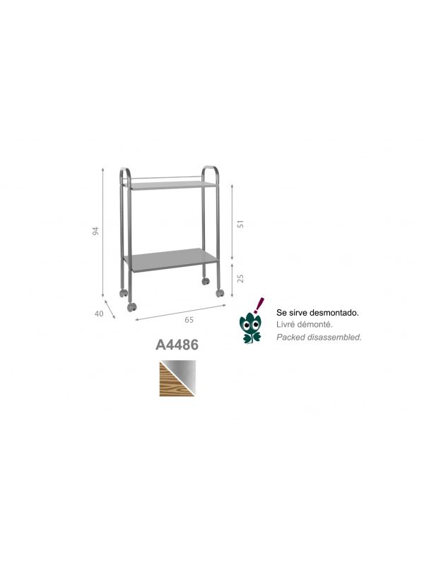 Carrito Auxiliar de Acero y Madera 2 Estantes Ecopostural