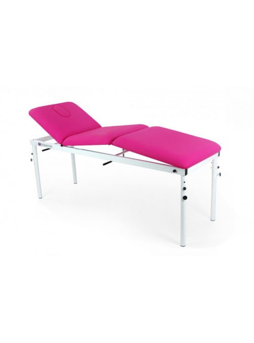 Camilla fija de tres cuerpos con pliegue central con patas desmontables, regulables a 3 alturas.