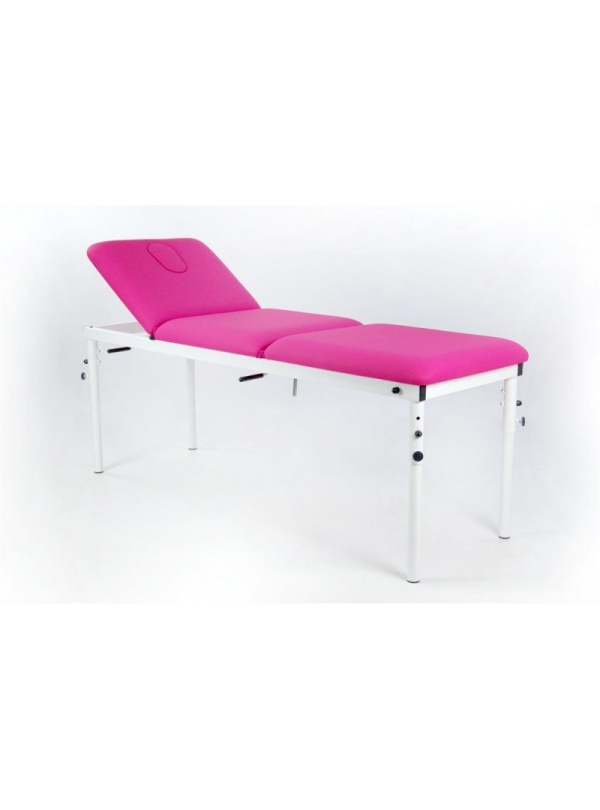 Camilla fija de tres cuerpos con pliegue central con patas desmontables, regulables a 3 alturas.