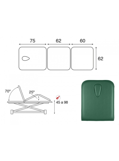 Camilla eléctrica tijera blanca 3 cuerpos T13 62x198 2