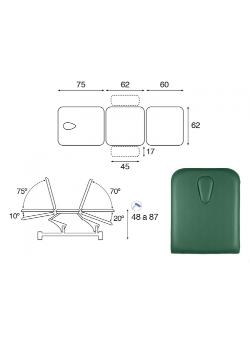 Camilla hidráulica biela blanca 3 cuerpos T13 62x198 2