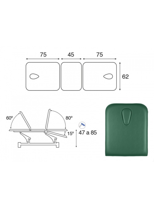 Camilla hidráulica biela blanca 3 cuerpos T13 62x198 2