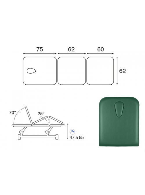 Camilla hidráulica biela blanca 3 cuerpos T13 62x198 2
