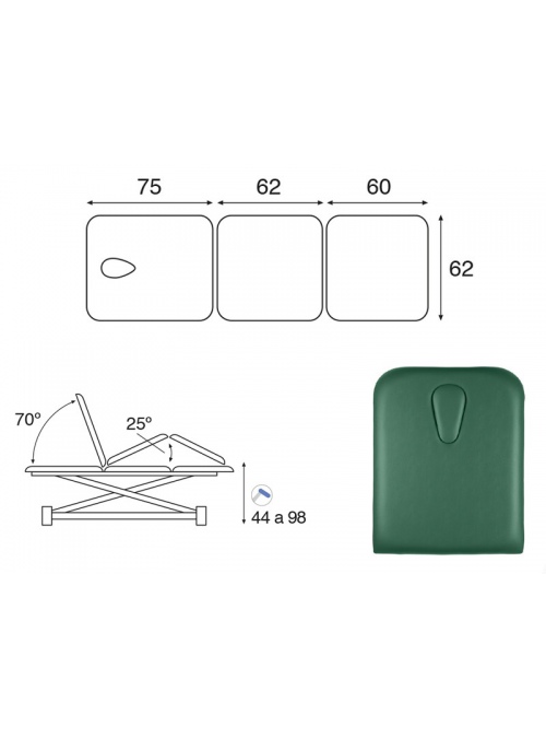 Camilla hidráulica tijera blanca 3 cuerpos T13 62x198 2