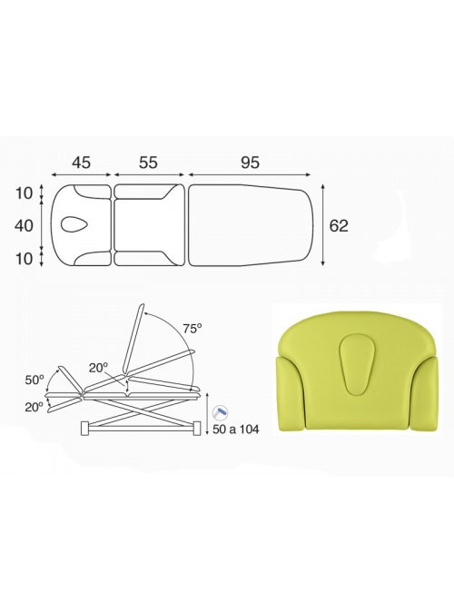 Camilla hidráulica tijera blanca multifuncional T01 62x200 2