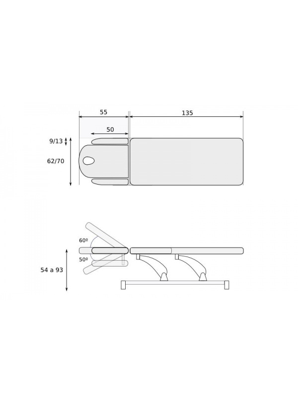 Camilla de reconocimiento eléctrica de 2 secciones con ruedas escamoteables.