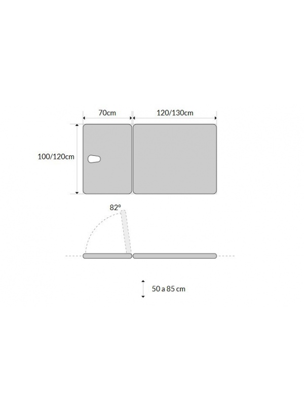 Camilla eléctrica Bobath tipo tijera de 2 secciones con subida recta sin desplazamiento lateral y con ruedas