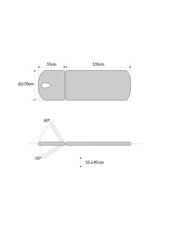 Camilla de reconocimiento eléctrica de 2 secciones, con portarrollos, tapón facial y ruedas escamoteables.