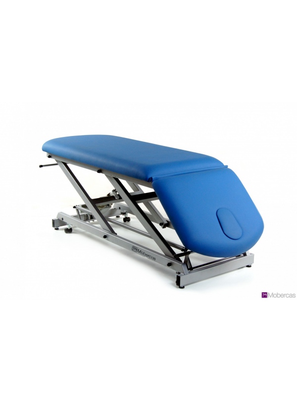 Camilla de reconocimiento eléctrica de 2 secciones, con portarrollos, tapón facial y ruedas escamoteables.