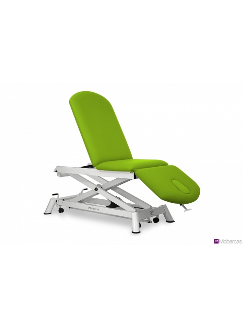 Camilla de osteopatía eléctrica de 3 secciones, con respaldo abatible, subida recta y ruedas