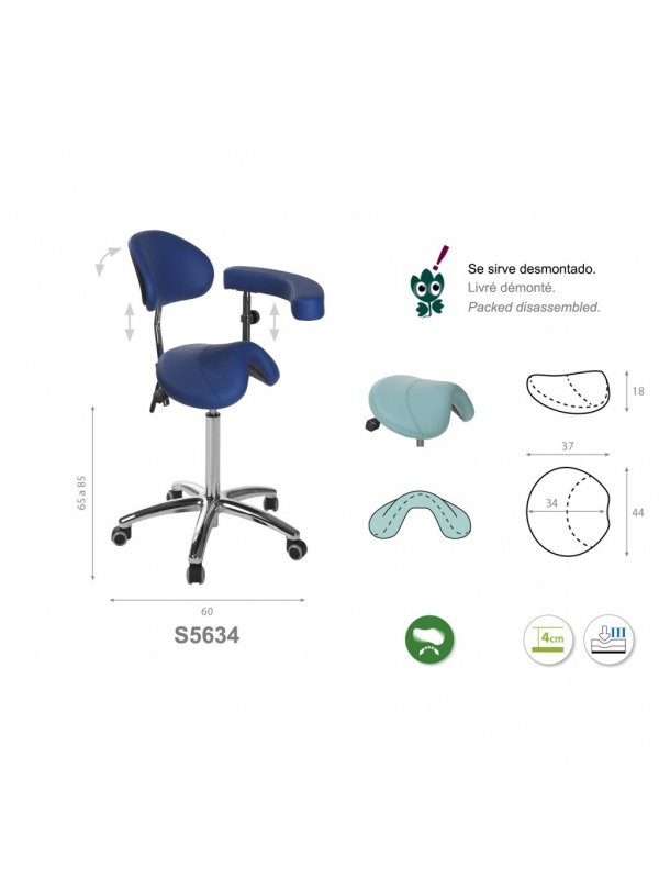 Taburete pony base aluminio con respaldo y brazo multifunción