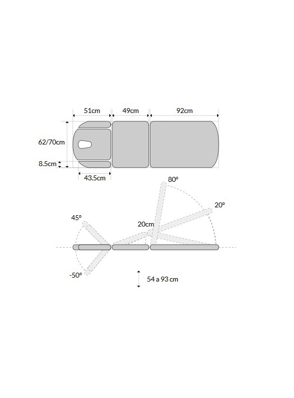 Camilla multifuncional de 9 secciones con regulación de altura, respaldo, pliegue central y tren de Lemburg motorizados