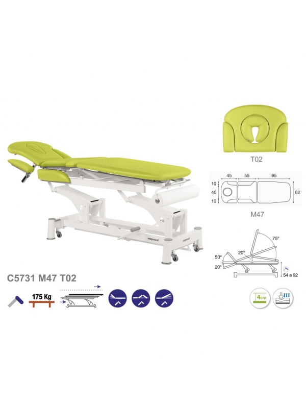 Camilla hidráulica biela blanca multifuncional T01 62x200