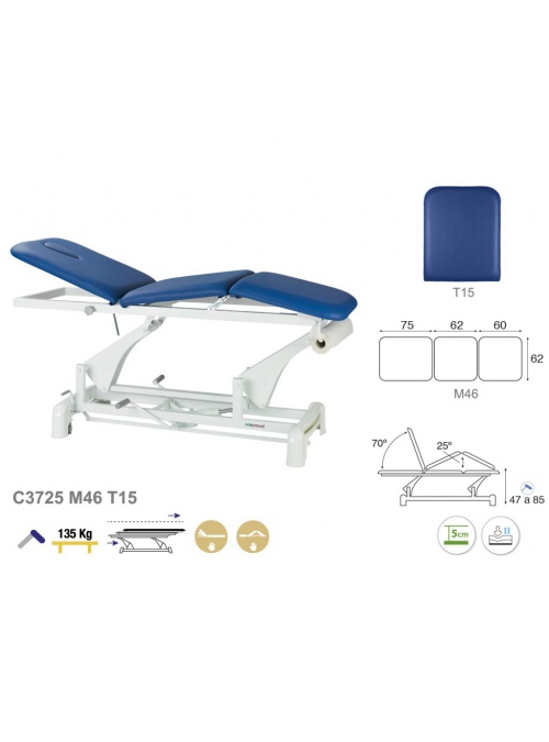 Camilla hidráulica biela blanca 3 cuerpos T13 62x198 2