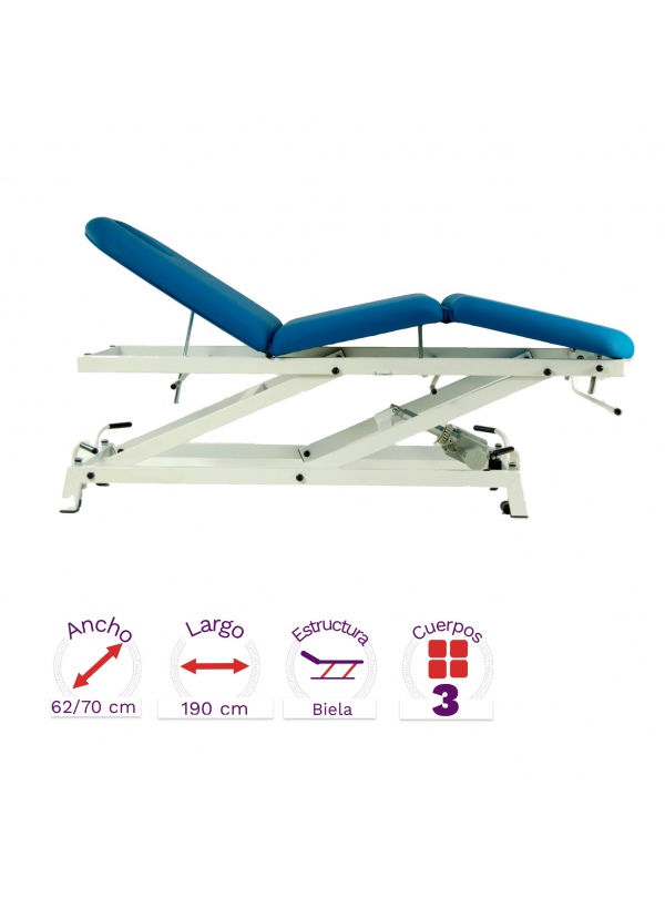 Camilla hidráulica Fisioportunity 3 cuerpos. Pliegue central.