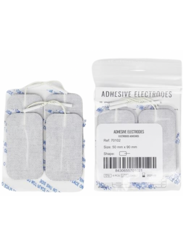 Pack de 4 Electrodos adhesivos gelificados para TENS y EMS. 90 x 50 mm