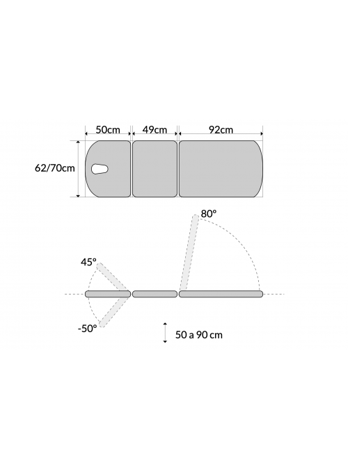 Camilla de osteopatía eléctrica de 3 secciones, con respaldo abatible, subida recta y ruedas 2
