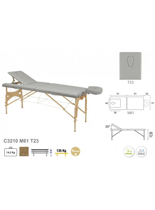 Camilla plegable regulable madera natural T23 70x182 2